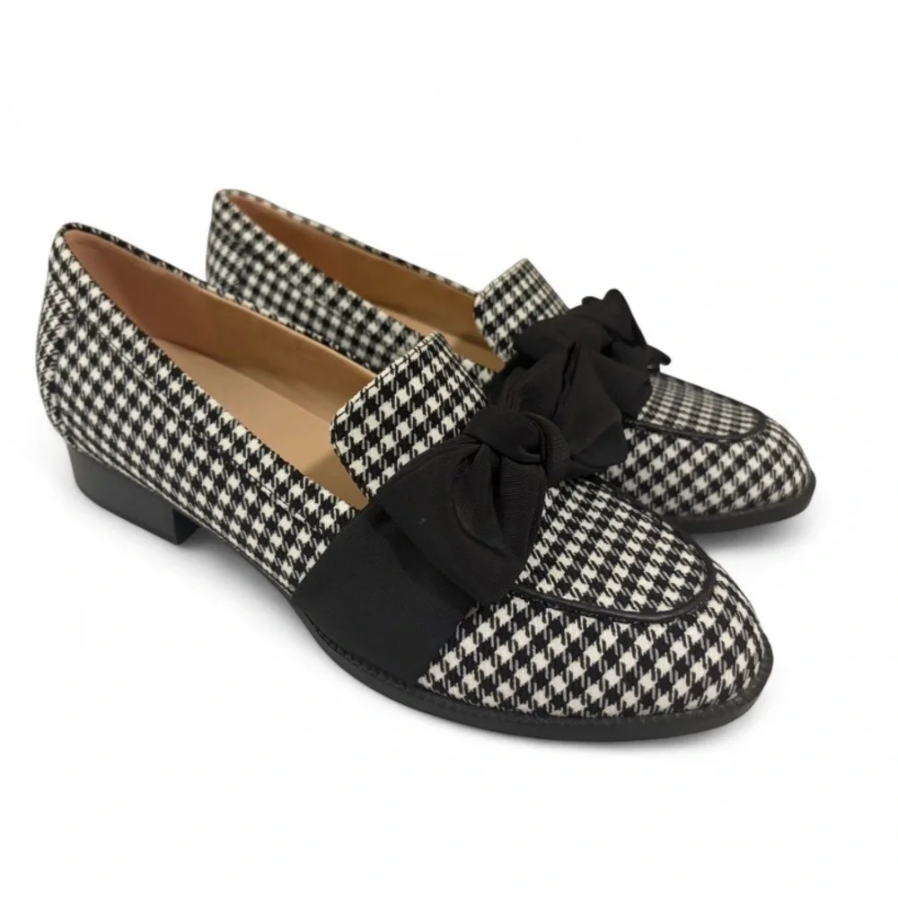 Women’s Bandolino Black and White Houndstooth Slip-On Bow Loafers Sz 7.5 - Picture 2 of 12